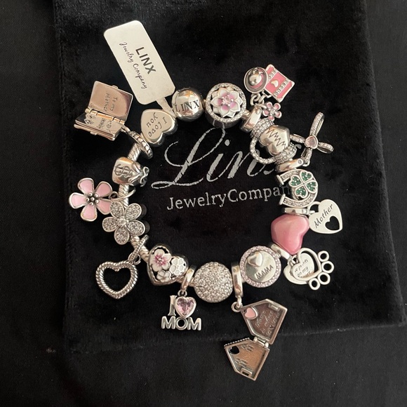 Linx Snake Chain Bracelet with Mom Themed Charms 925 sterling silver - Picture 2 of 13